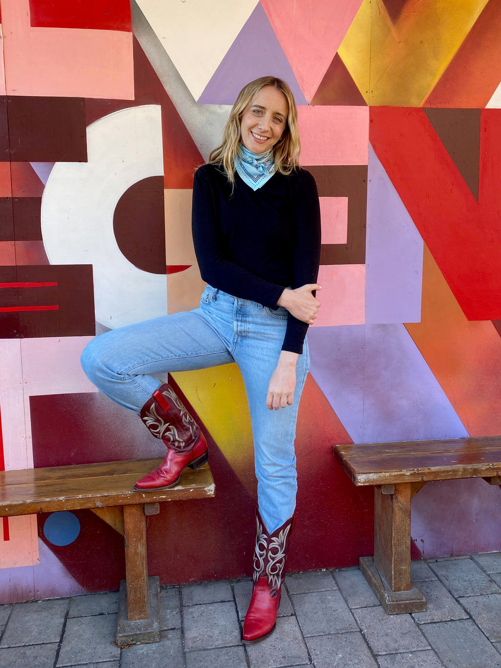 THE DH x KAYLEE BELL COWBOY UP BLUE PETITE SILK SCARF